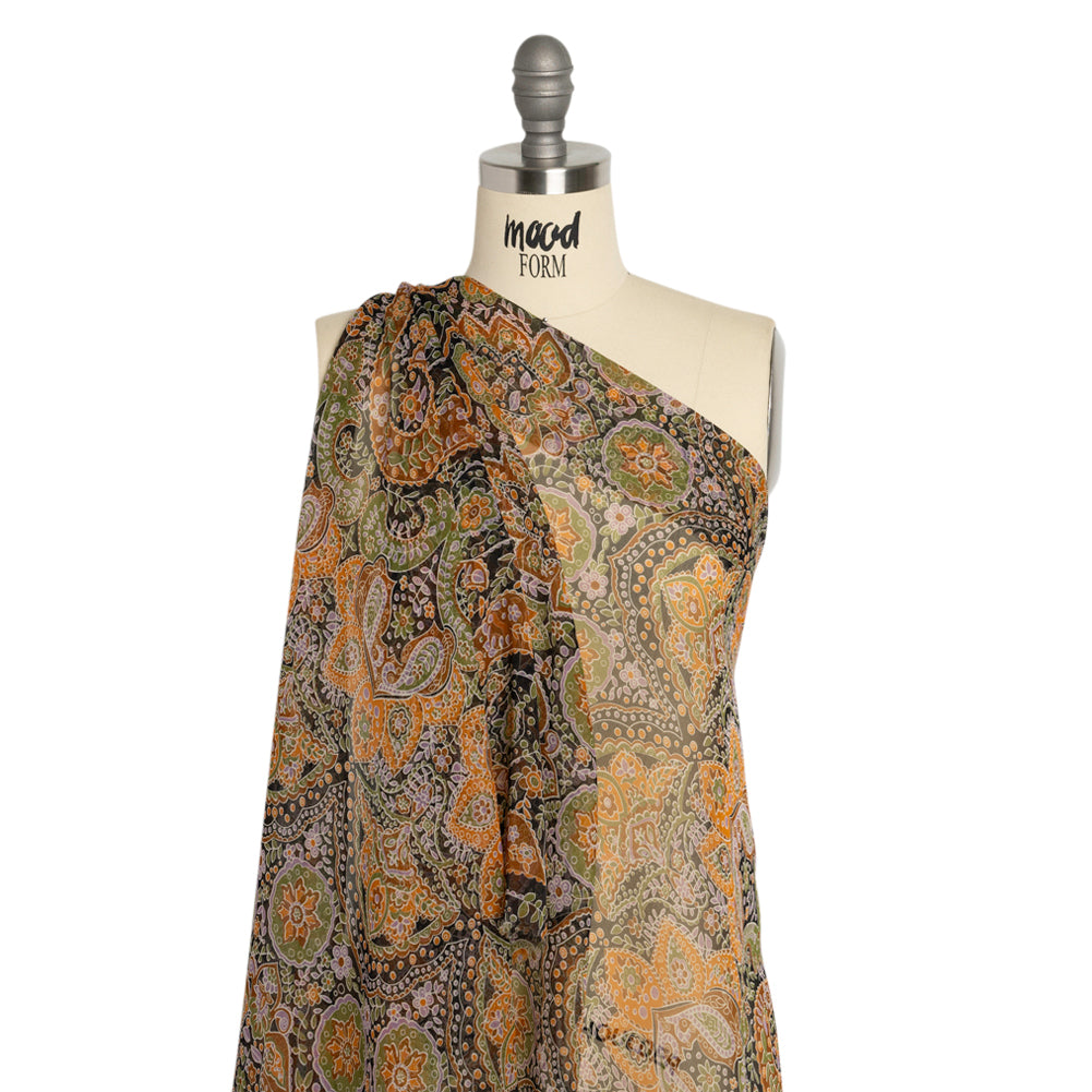 Brown, Green and Orange Floral Silk Chiffon - Joann Fabrics