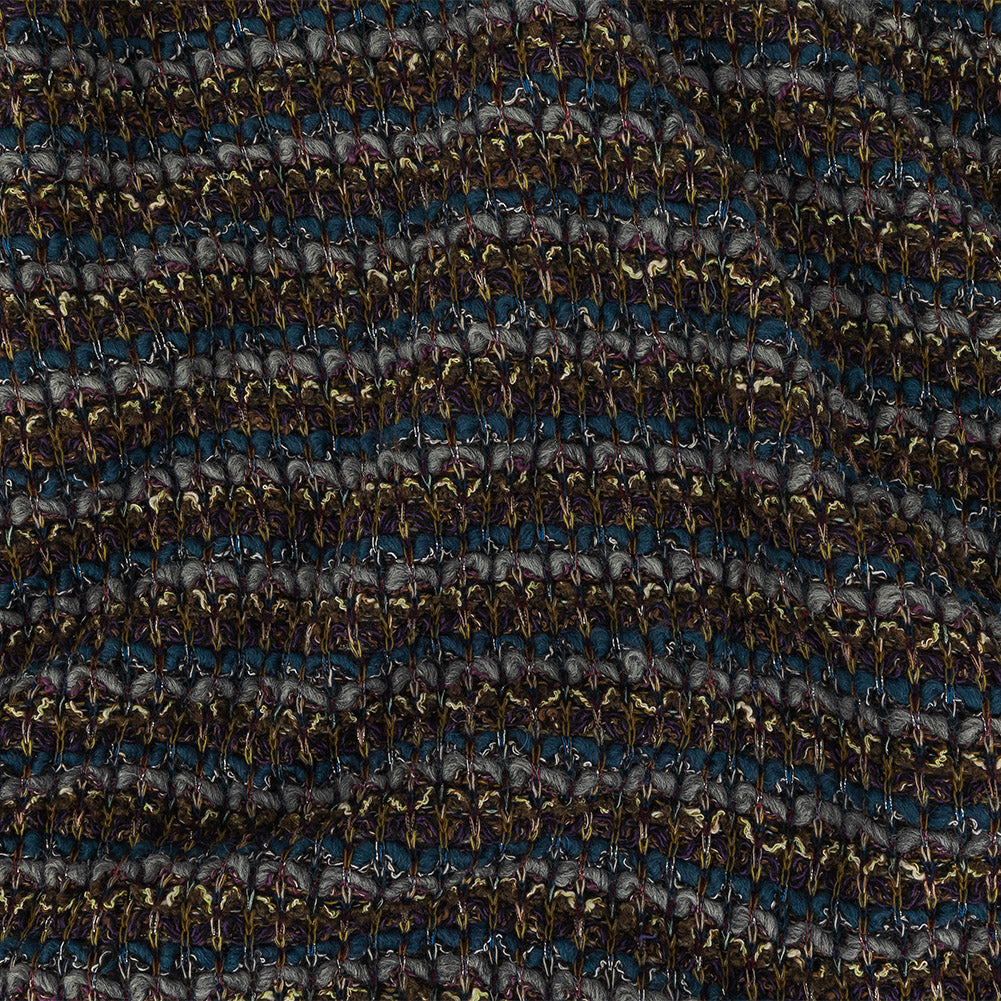 Teal, Gray and Olive Striped Chunky Wool Knit with Metallic Silver Accents - Joann Fabrics