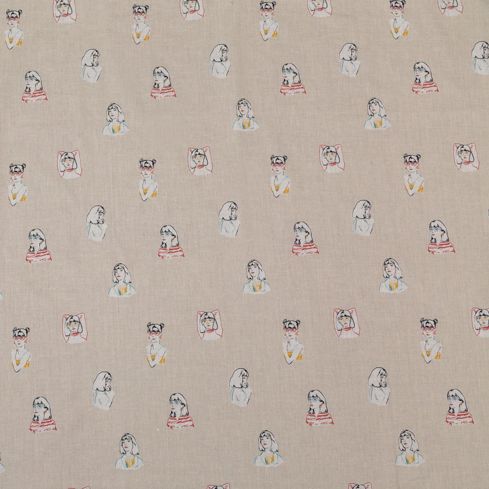 Cotton Voile - Beige Faces - Run the World Print - Mood Exclusive Harvest Collection - Joann Fabrics