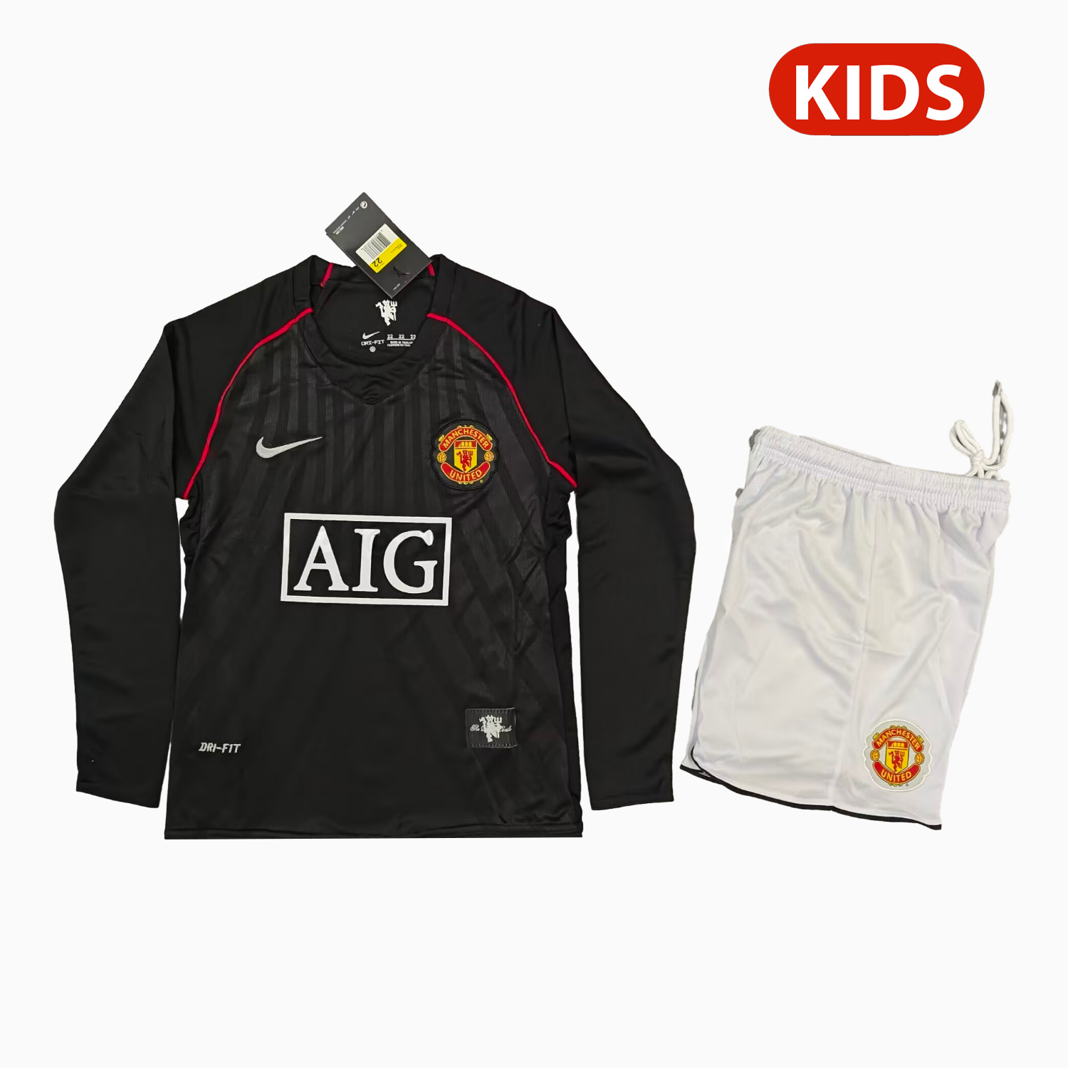 Retro Manchester United 2007-08 Away Black Kids Kit - UnitedFutballJersey