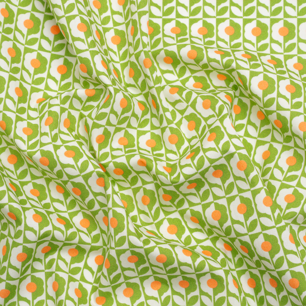 Cotton Poplin Print - Green, White and Orange Retro Florals - Mood Exclusive Build Me Up - Joann Fabrics