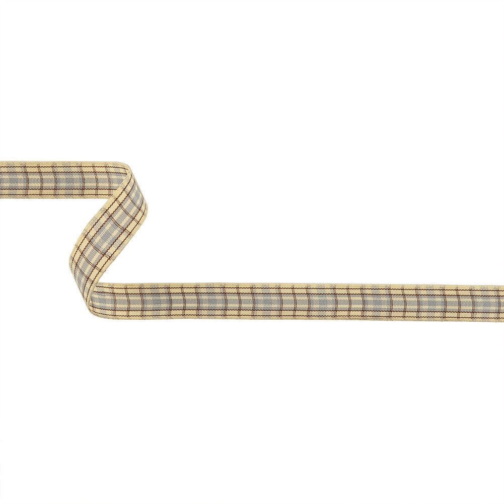 Gray, Brown and Vanilla Ice Plaid Woven Ribbon - 0.625