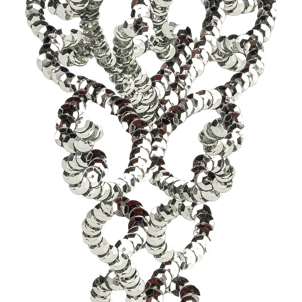 Vintage Silver Sequins Abstract Hearts Applique - 5.125