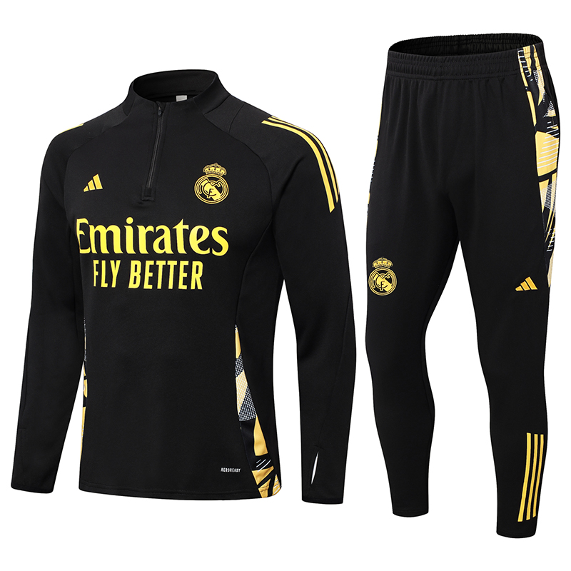2024/2025 Real Madrid Black Half-Pull Training Suit Football Shirt 1:1 Thai Quality Set