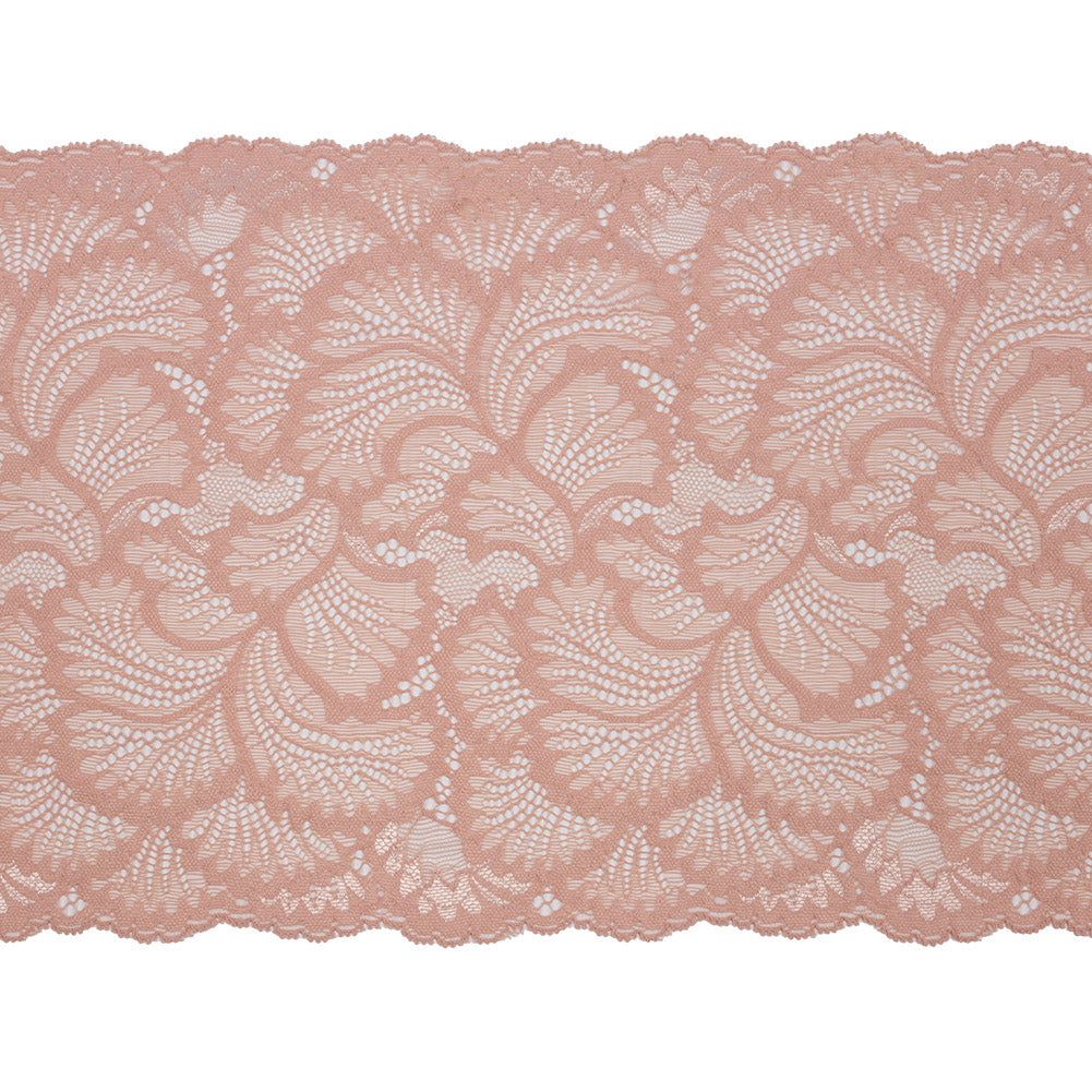Brut Rose Fanning Leaves Stretch Lace Trim with Scalloped Edges - 9