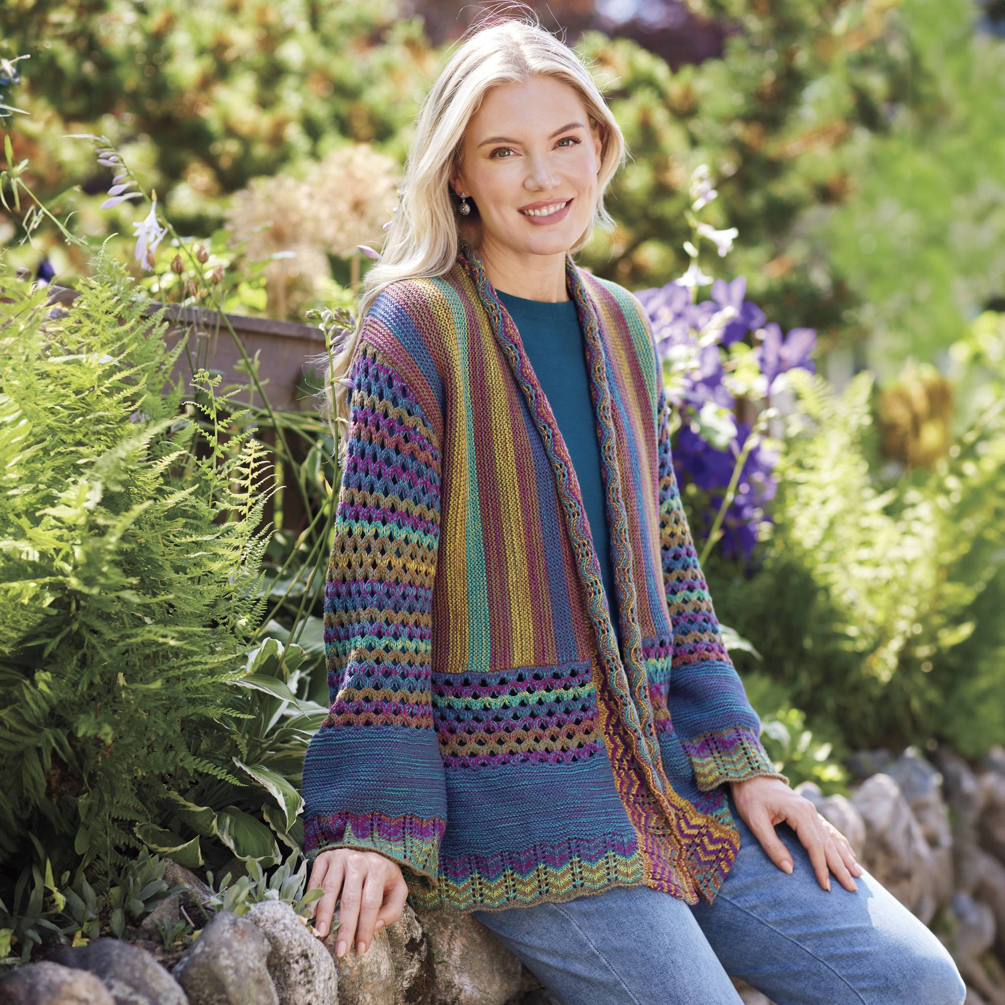Colorful Striped Knit Cardigan with Open Front, Belled Sleeves - Northstyle Catalog