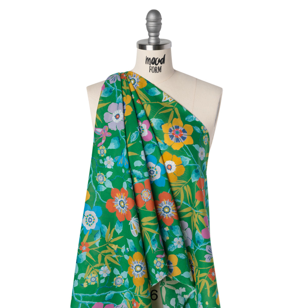 Liberty Fabrics Tana Lawn® - Pavilion Green - Kelly Green, Blue and Red Bold Florals - Joann Fabrics