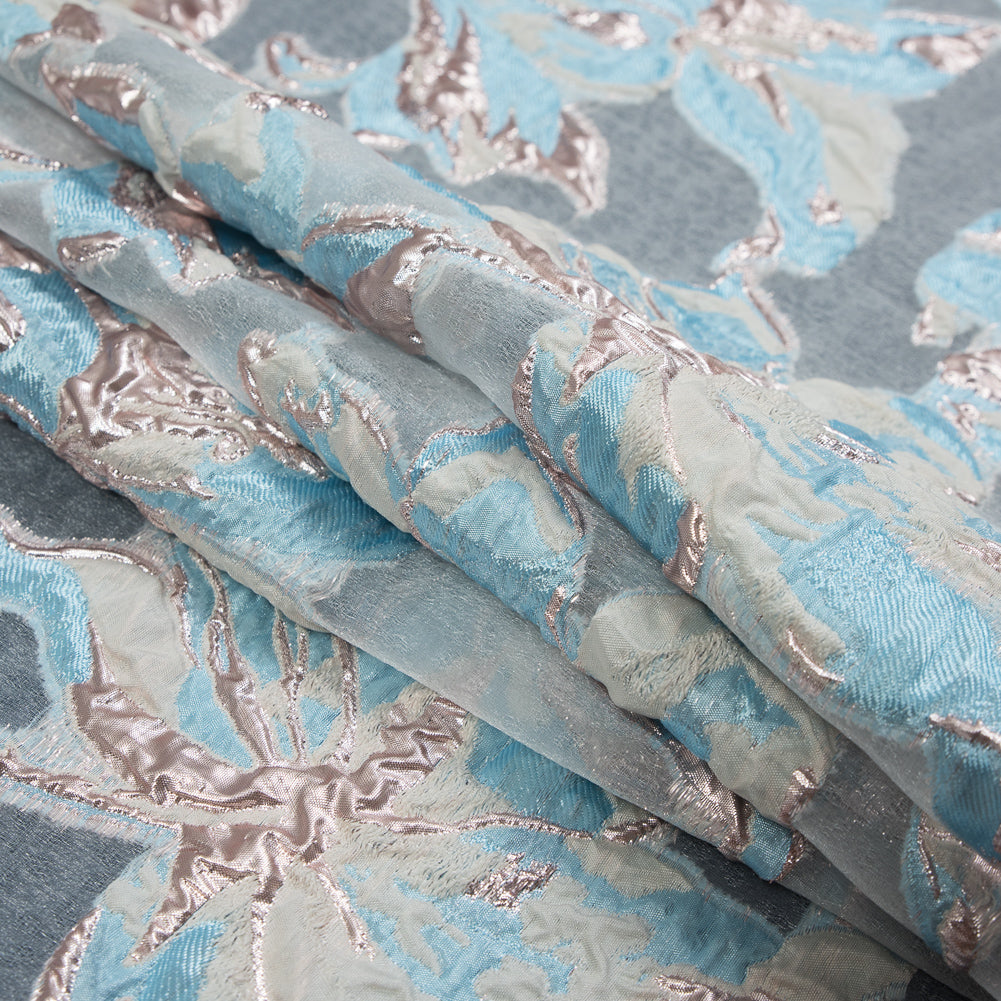 Aqua and Metallic Rose Gold Luxury Floral Burnout Brocade - Joann Fabrics