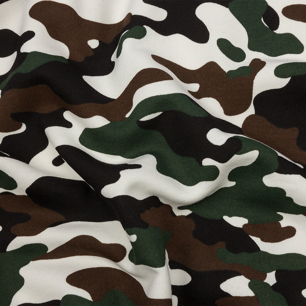 Green, Brown, and White Camouflage Cotton Brushed French Terry - Joann Fabrics