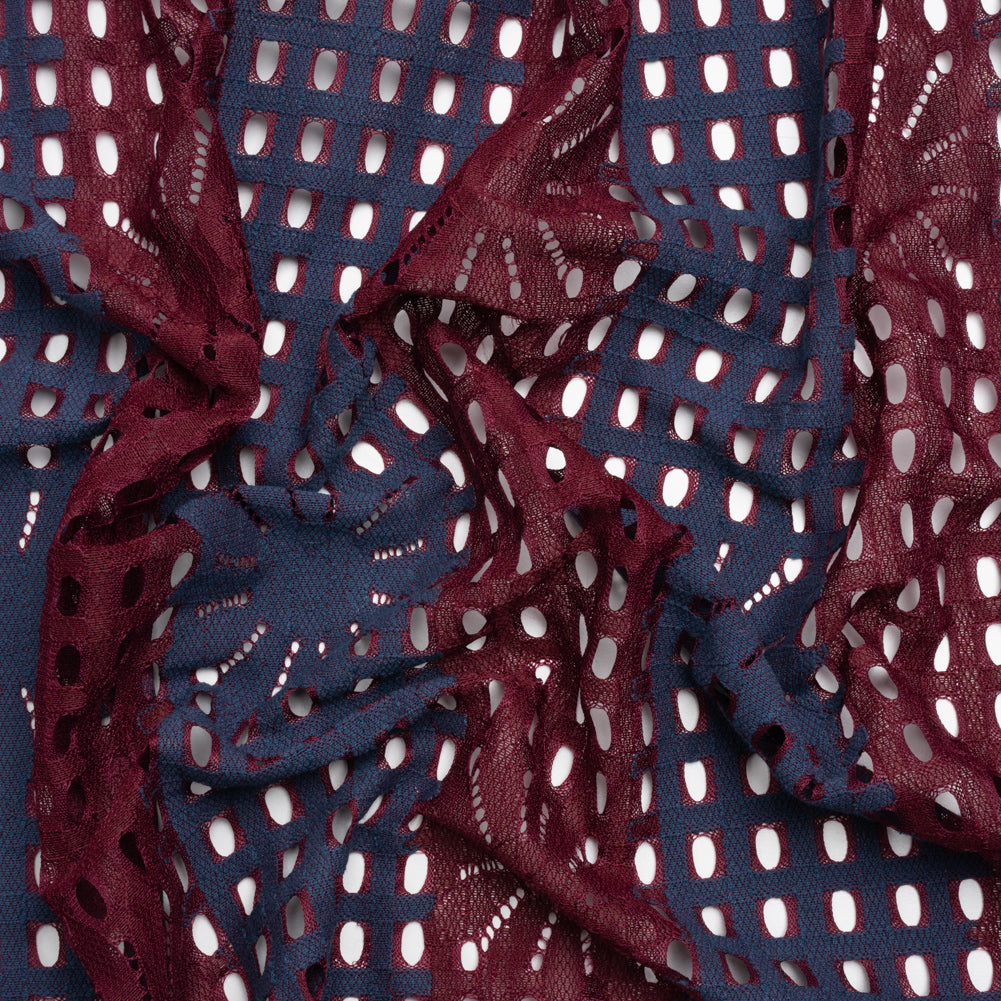 Burgundy and Navy Flowers and Eyelets Striped Re-Embroidered Lace - Joann Fabrics