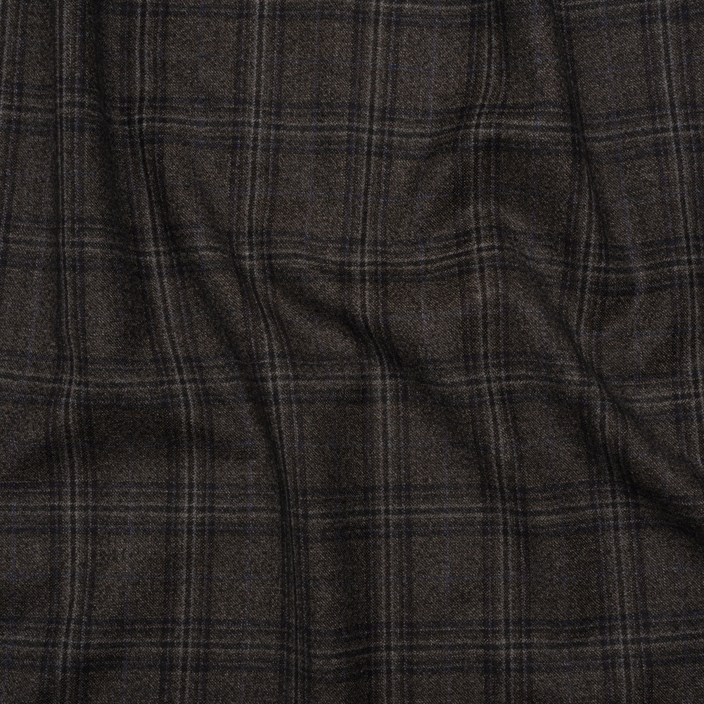 Super 130s Wool Twill Suiting Made in Italy - Charcoal Gray and Navy Plaid - Deadstock - Joann Fabrics