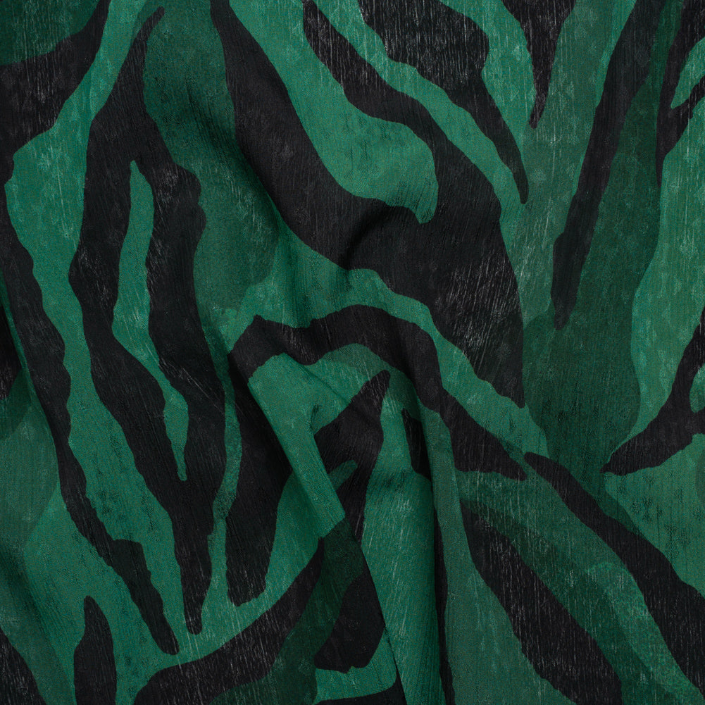 Geometric Crinkled Polyester Jacquard - Green and Black Animal Stripes - Made in Italy - Joann Fabrics