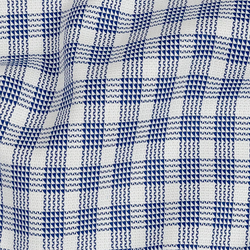Premium Deep Ultramarine and White Patterned Checks Dobby Cotton Shirting - Joann Fabrics