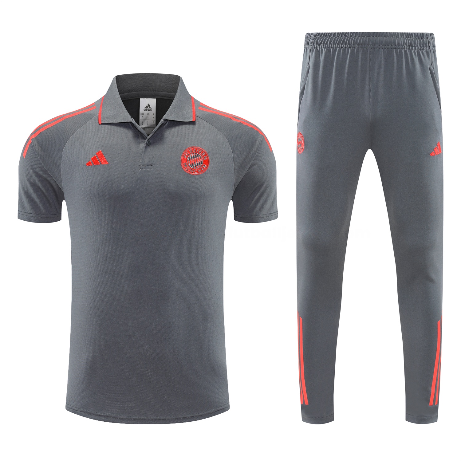 Bayern Munich 25-26 POLO Short-Sleeve Training Set - Deep Grey With Red Top and Pants - UnitedFutballJersey
