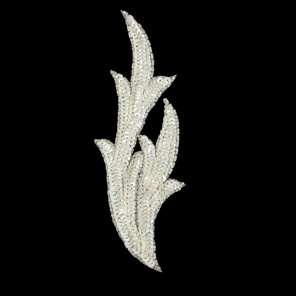 Vintage White Iris Leaf Sequined Applique - 7.5