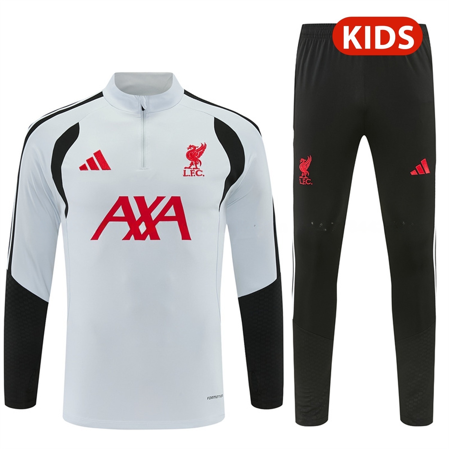 Liver.pool 26-27 Kids Long Sleeve Training Set - Light Grey Top & Black Pants - UnitedFutballJersey