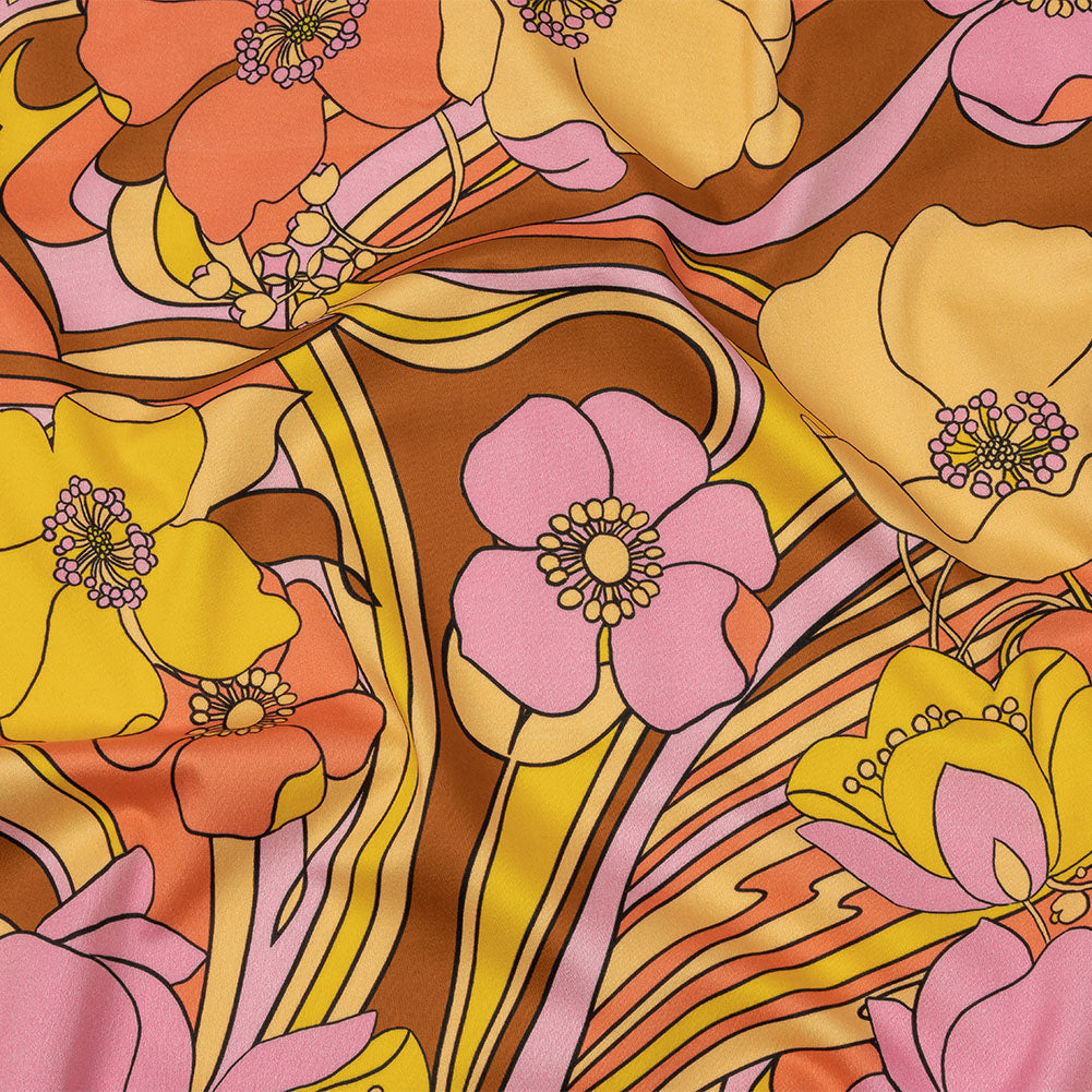 Stretch Cotton Sateen - Pink and Yellow Floral - Garden Groove Print - Mood Exclusive Groove Collection - Joann Fabrics