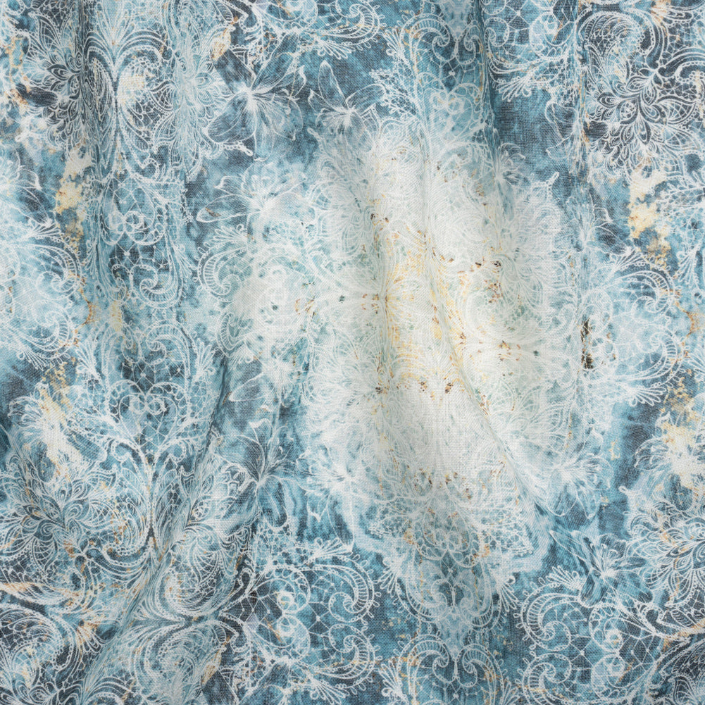 Blue and Beige Floral Lace Printed Lightweight Linen Woven - Joann Fabrics