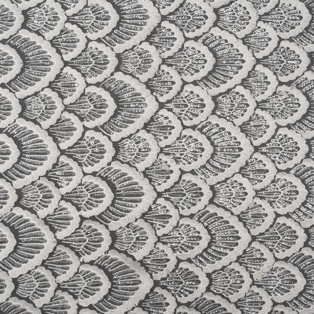 Embroidered Lace with Clear Baby Sequins - Ivory Fringed Petal-Like Scales - Joann Fabrics
