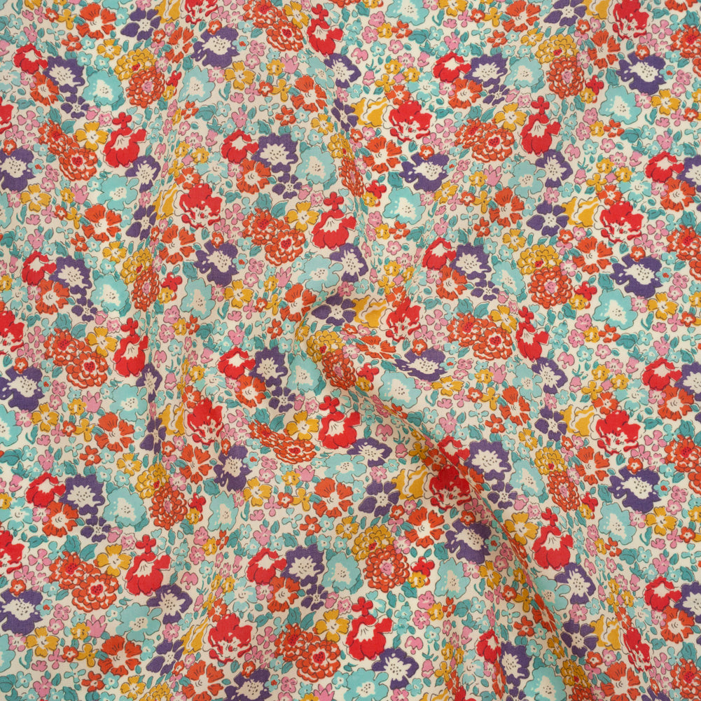 Liberty Fabrics Tana Lawn® - Michelle Multi Bright - Coral Red, Purple and Light Blue Floral - Joann Fabrics