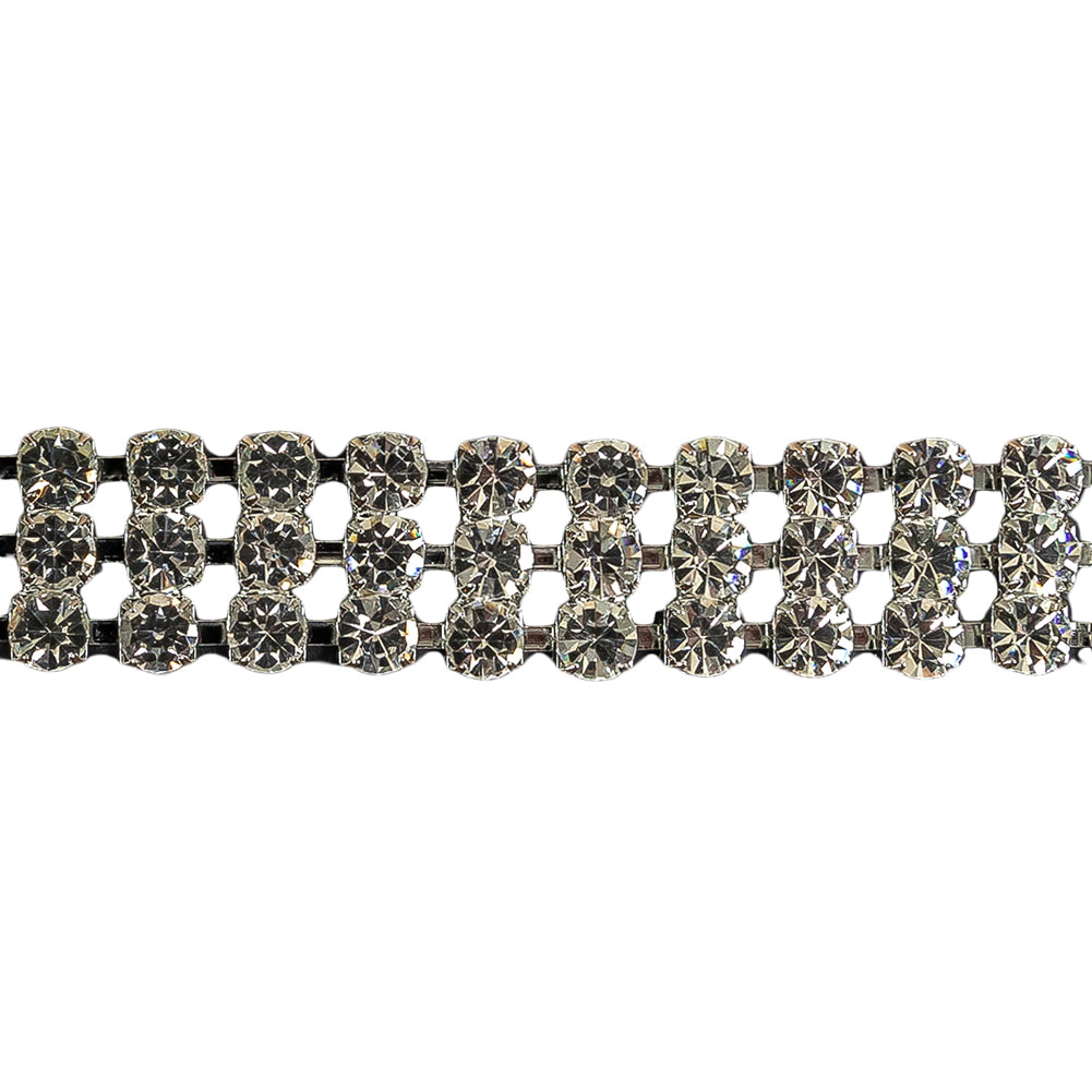 Vintage 3 Row Crystal Rhinestone and Silver Trim - 0.75