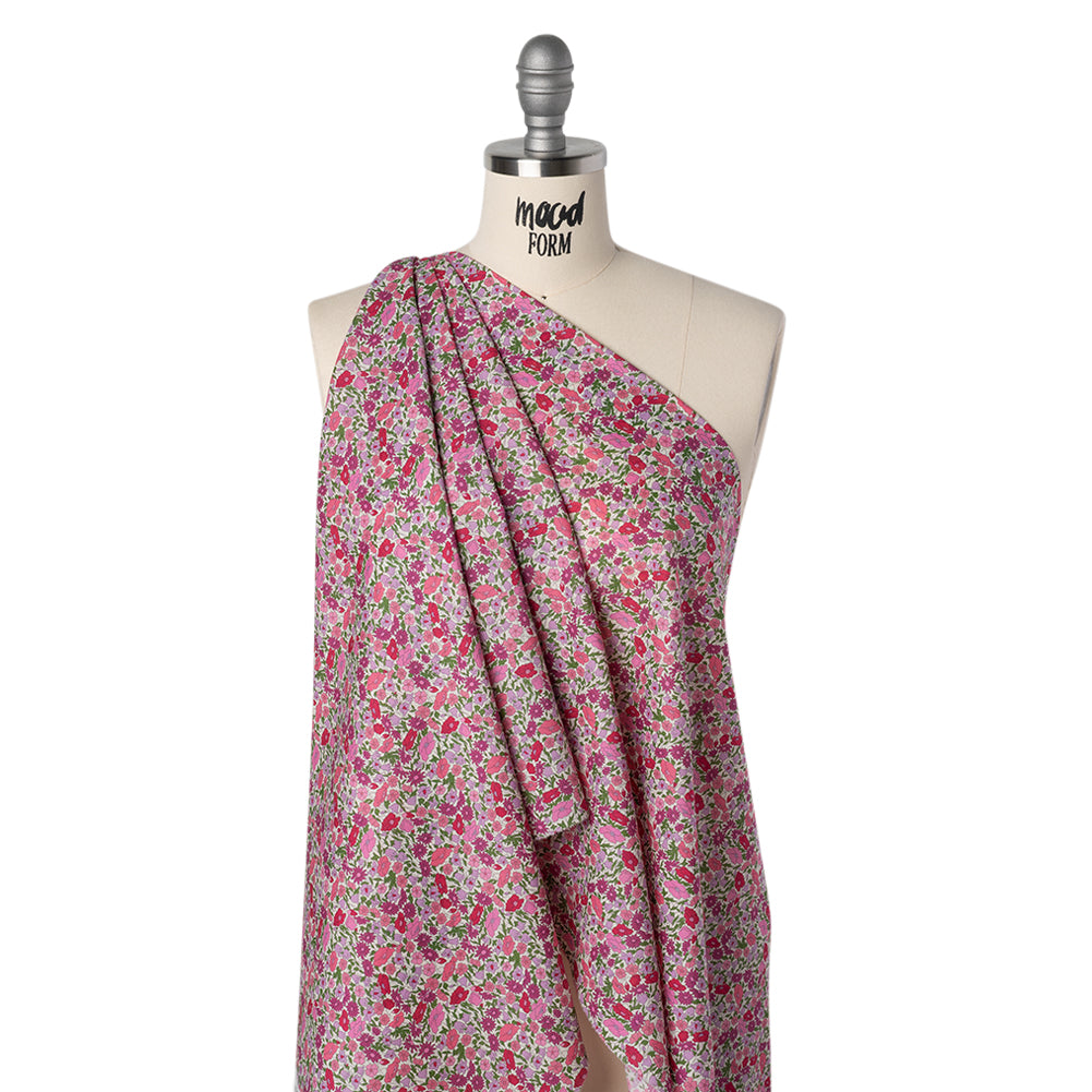 Liberty Fabrics Tana Lawn® - Poppy Forest Pink - Red, Bright Pink and Green Floral Meadow - Joann Fabrics