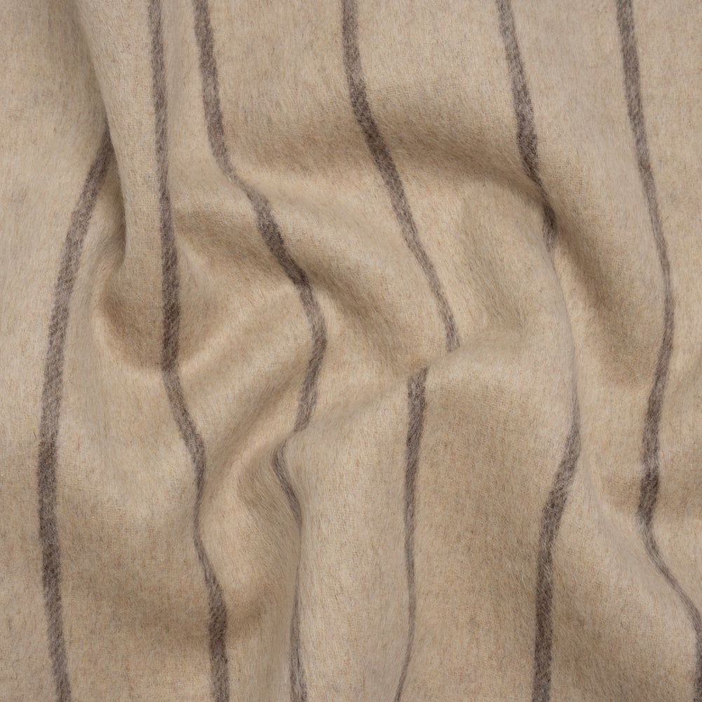 Brushed Wool Double Cloth Coating - Beige and Taupe Chalk Stripes - Deadstock - Joann Fabrics