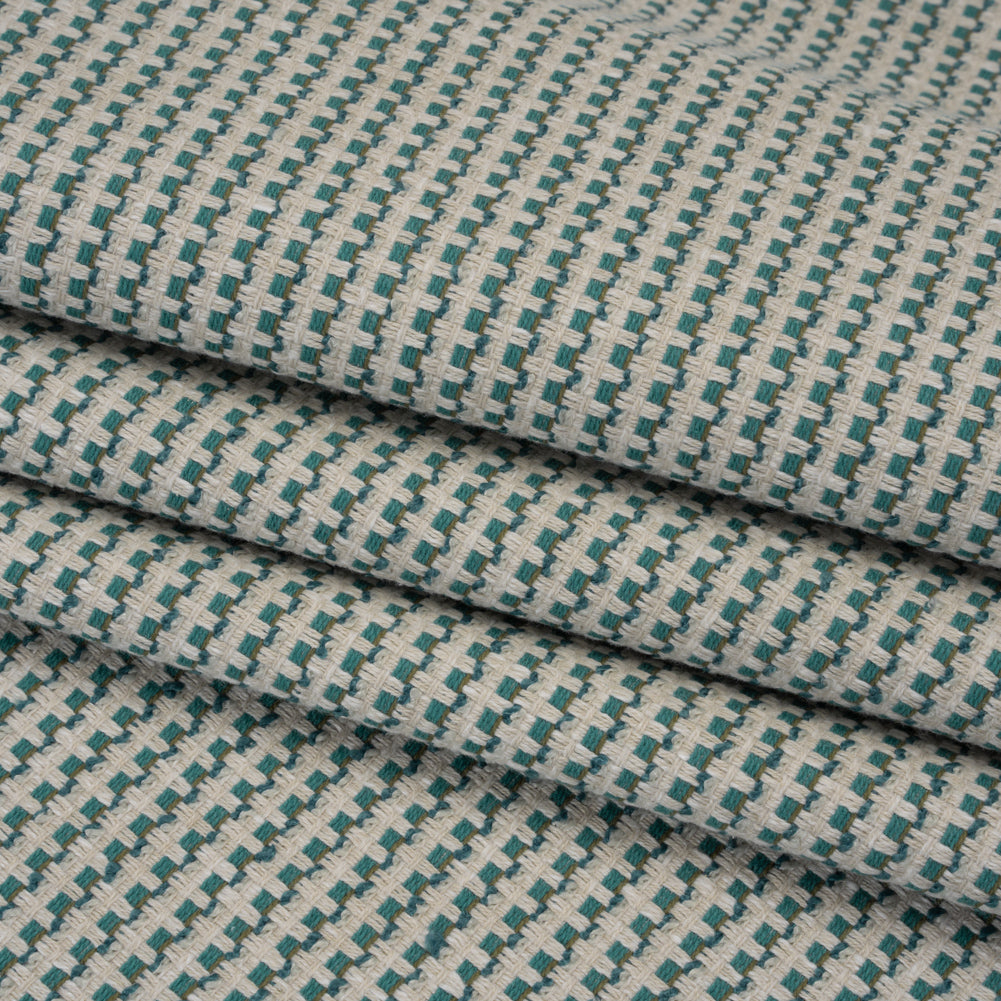 Recycled Polyester and Cotton Jacquard - Kingfisher Little Checked Stripes - British Imported - Joann Fabrics