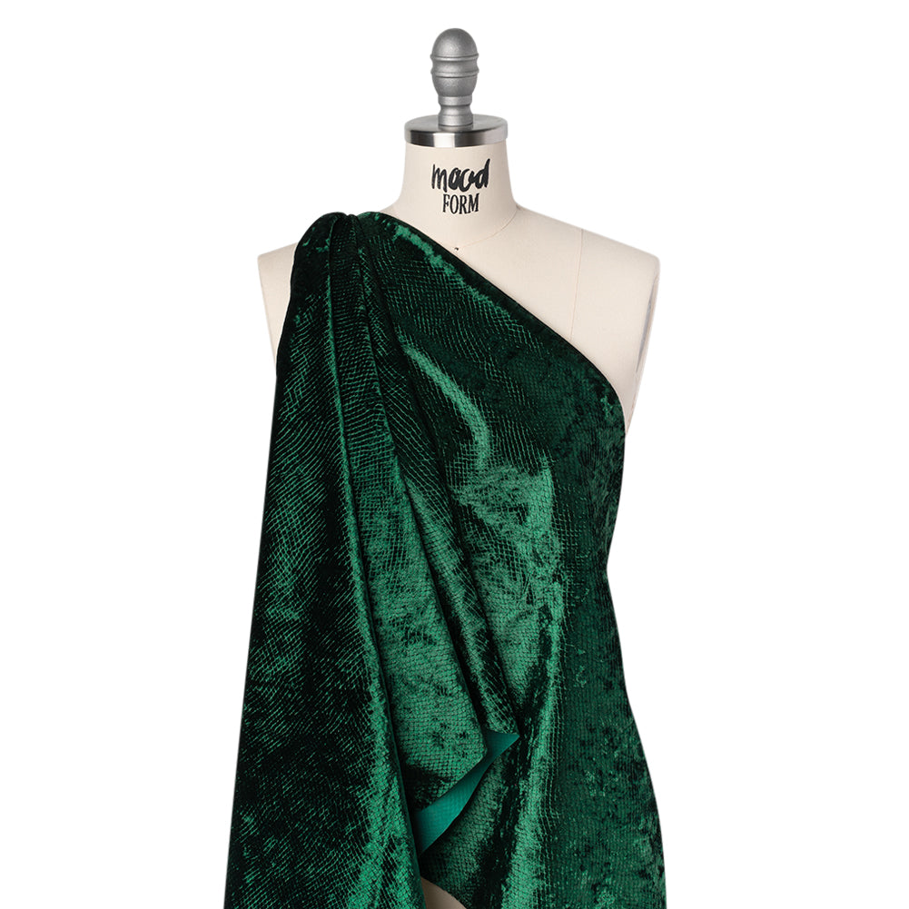 Snakeskin Embossed Polyester Crushed Velvet - Emerald Green - Mireia Collection - Joann Fabrics