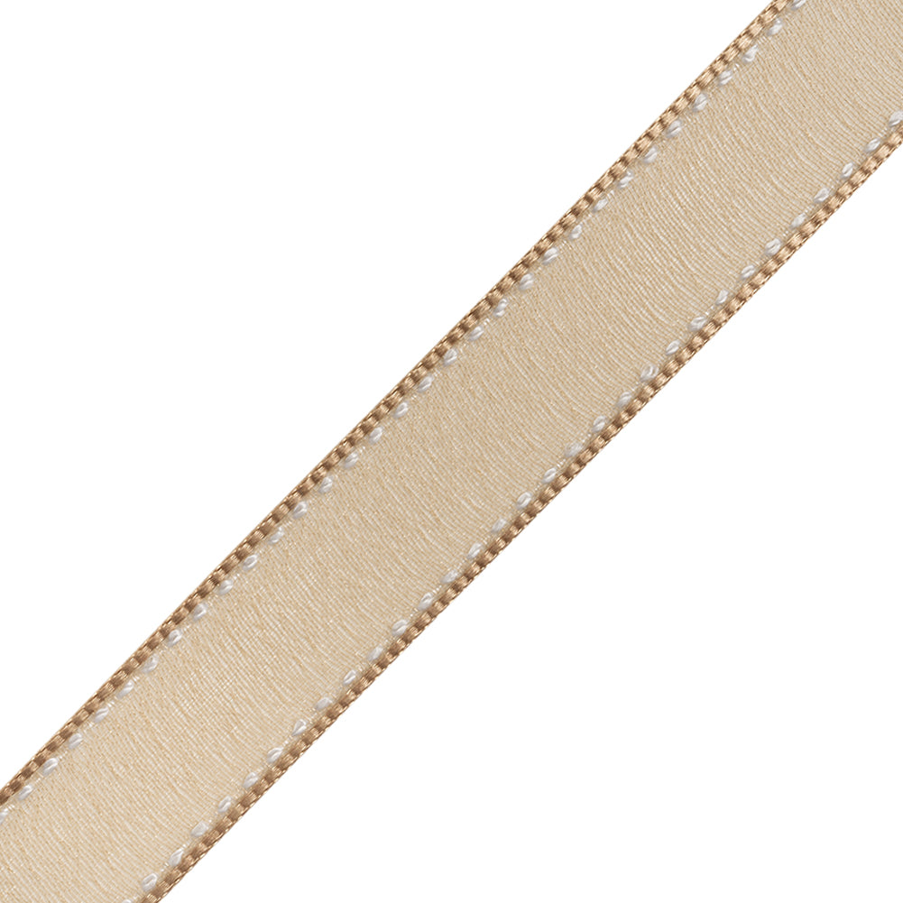 Sheer Ribbon with White Stitched Border - 0.75