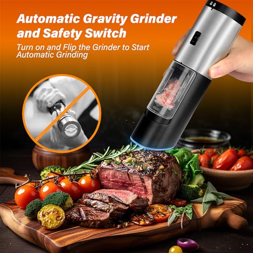 Gravity Electric Salt and Pepper Grinder Set (2 Pack) with LED Light ...