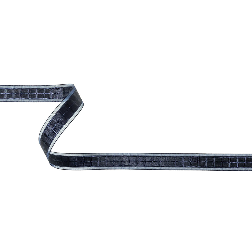 Evening Blue Windowpane Checks and Sheer Borders Woven Ribbon - 0.625