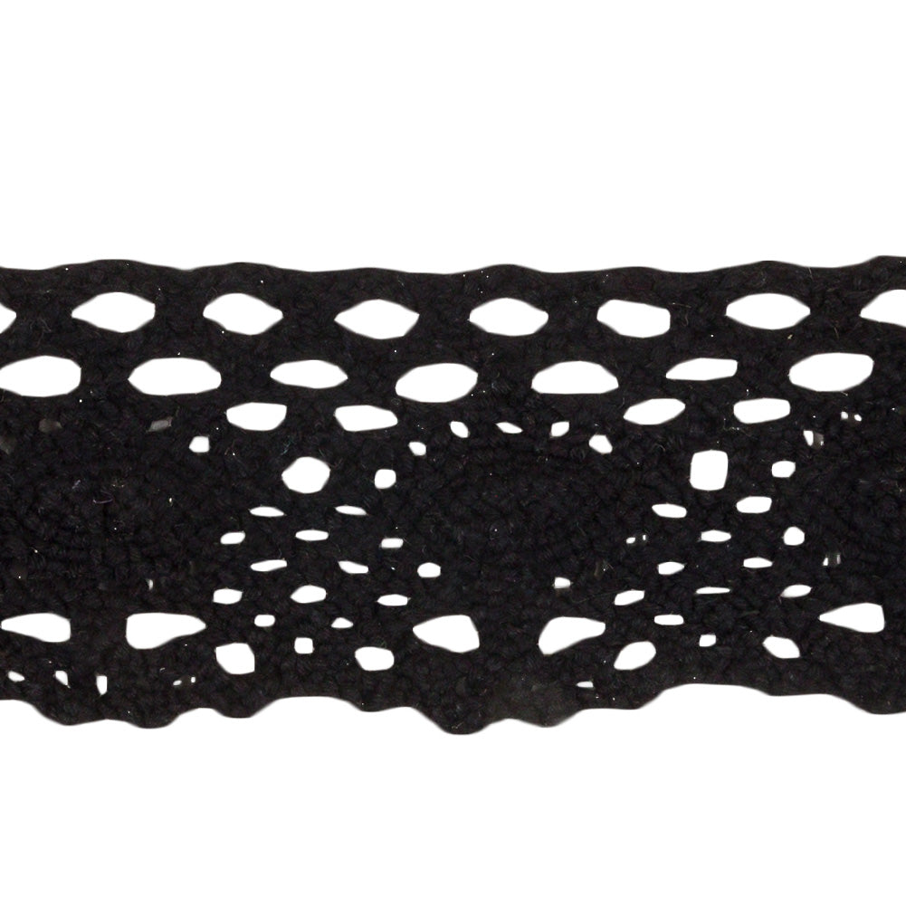 Black Lozenges and Latticework Crochet Lace Trim - 1.5