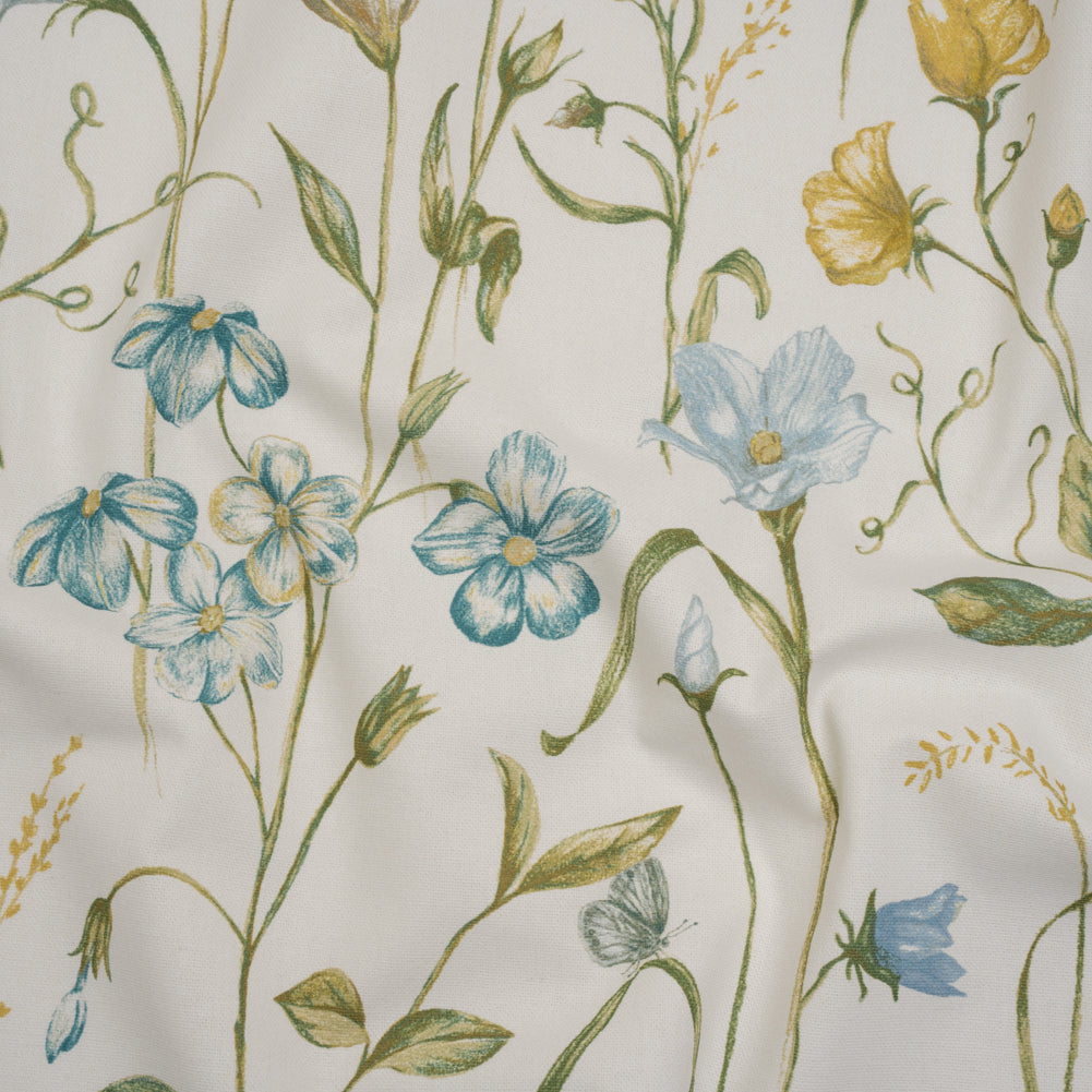 Printed Cotton Canvas - Duckegg Flowering Stems and Butterflies - British Imported - Joann Fabrics