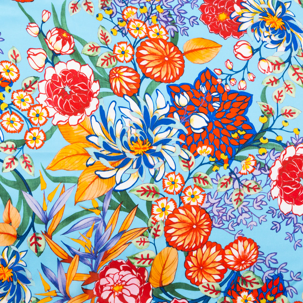 Mood Exclusive Italian Burnt Ochre and Heritage Blue Floral Digitally Printed Silk Charmeuse - Joann Fabrics