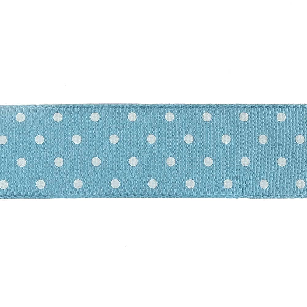 Dusk Blue and White Polka Dots Grosgrain Ribbon - 1