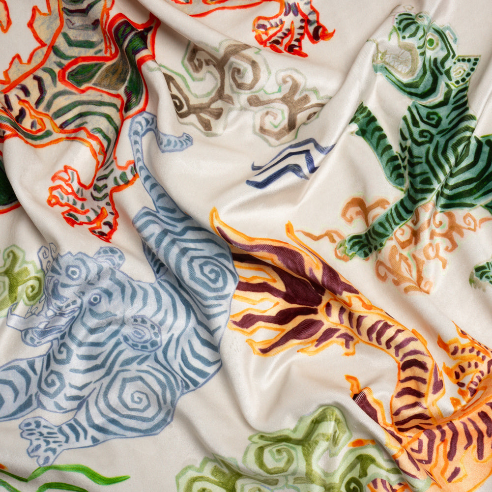 Orange, Red and Green Tigers and Dragons Polyester Velvet - Joann Fabrics