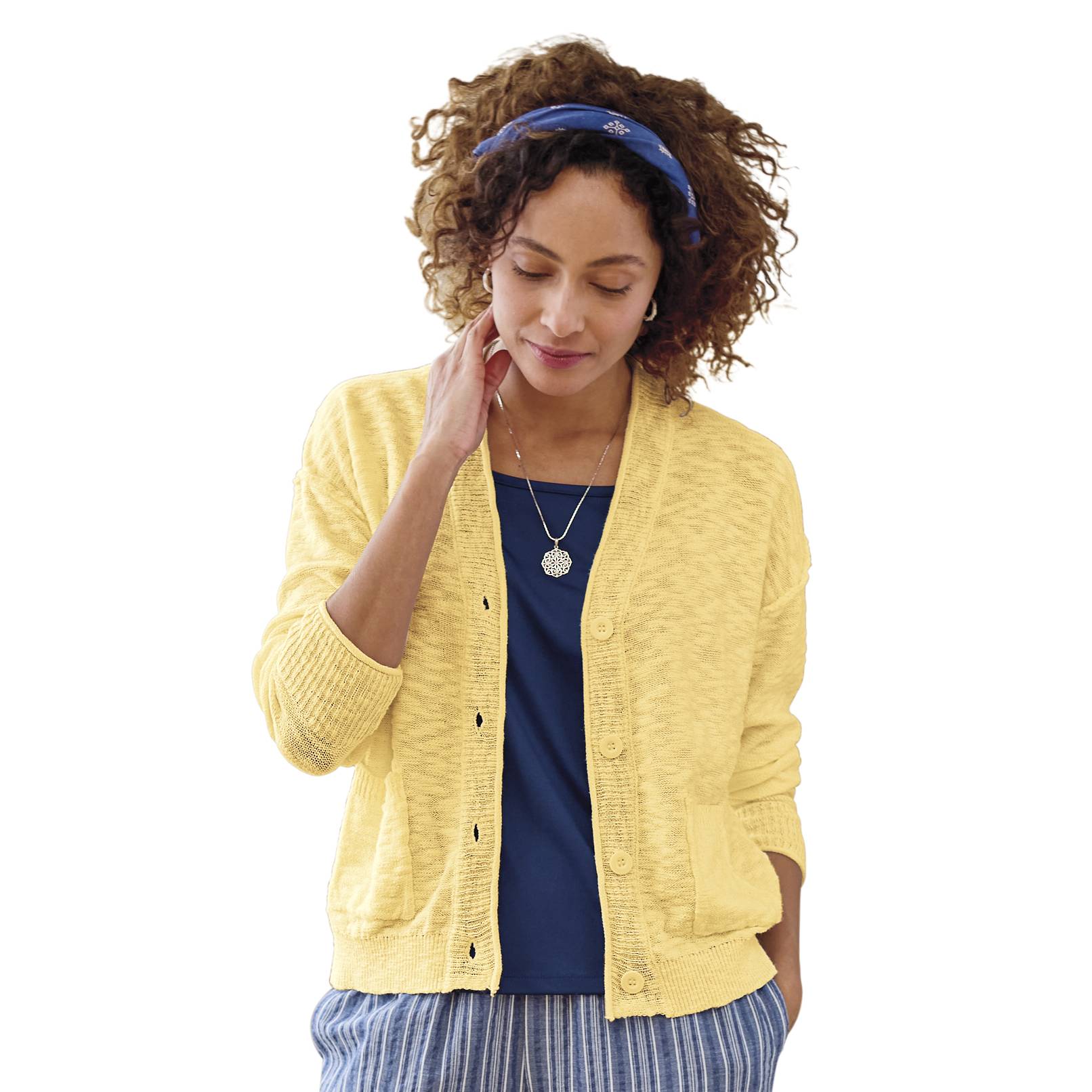 Cotton Slub Button-Front Cardigan, Patch Pockets, Dropped Shoulders - Northstyle Catalog