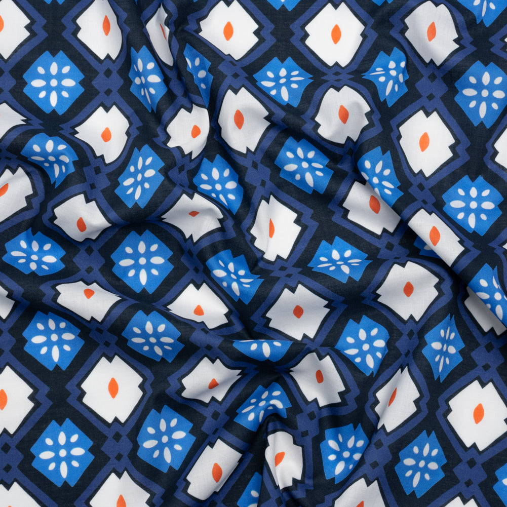 Cotton Voile - Blue and Orange Geometric - Santorini Spritz Print - Mood Exclusive Chariot Collection - Joann Fabrics