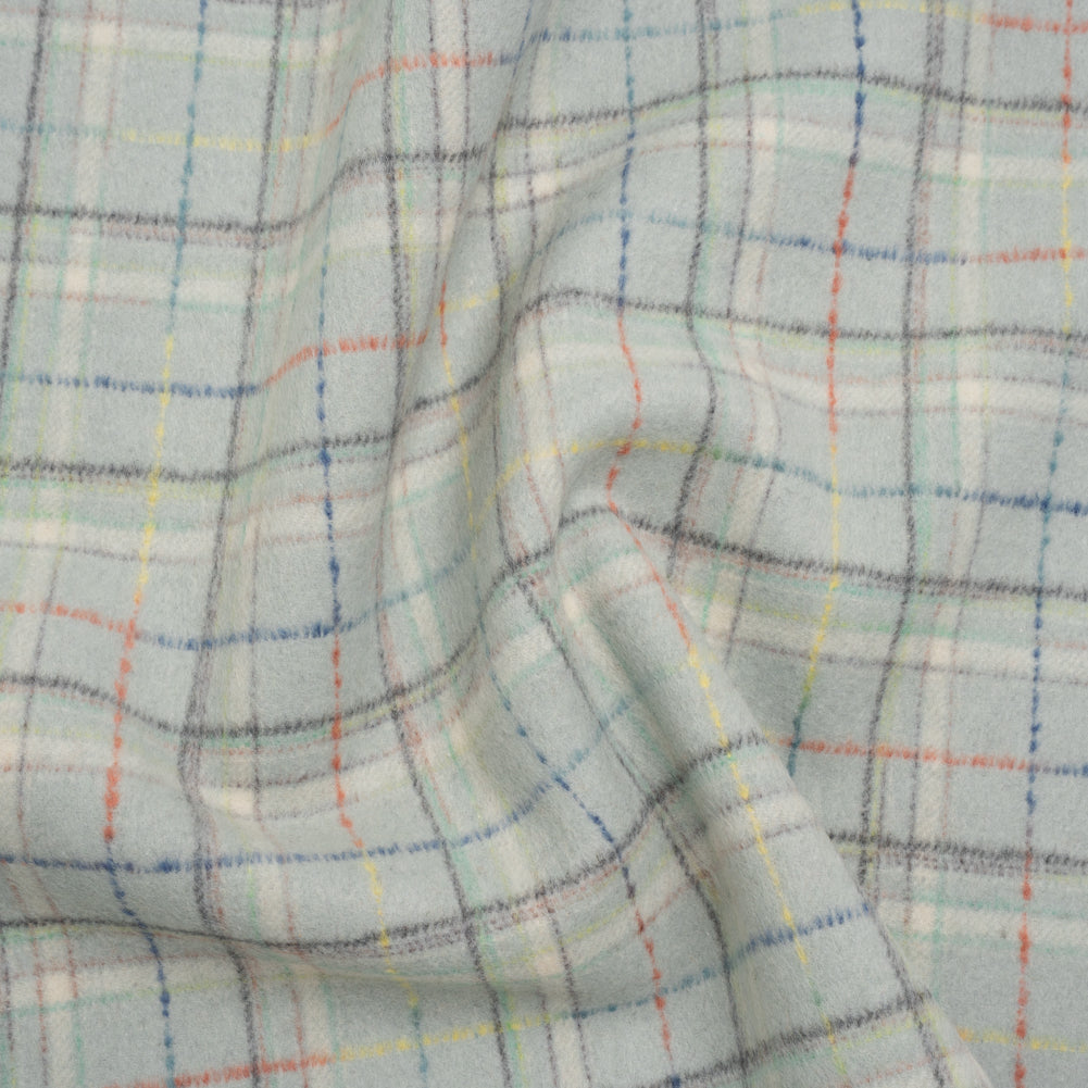 Brushed Wool Double Cloth Coating - Mint, Charcoal and Blue Plaid - Deadstock - Joann Fabrics