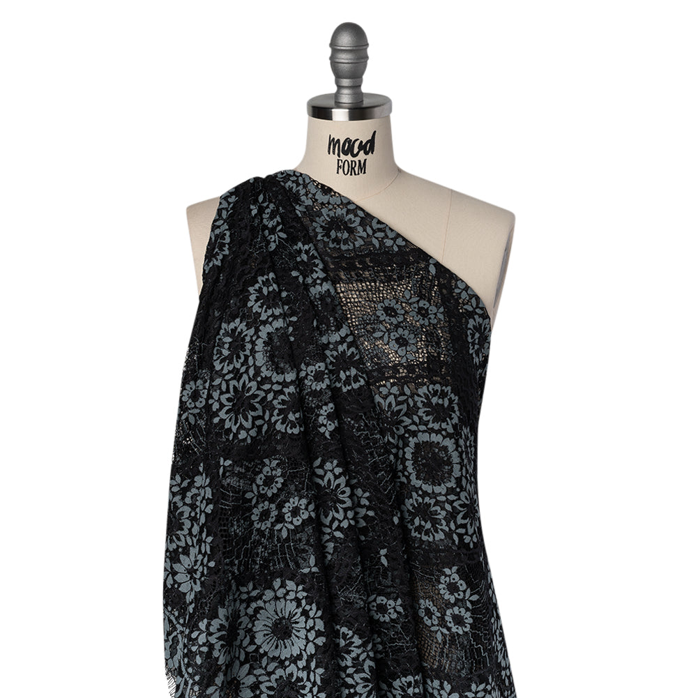 Raschel Lace with Finished Scalloped Edges - Black and Charcoal Sunflowers and Daisies - Joann Fabrics