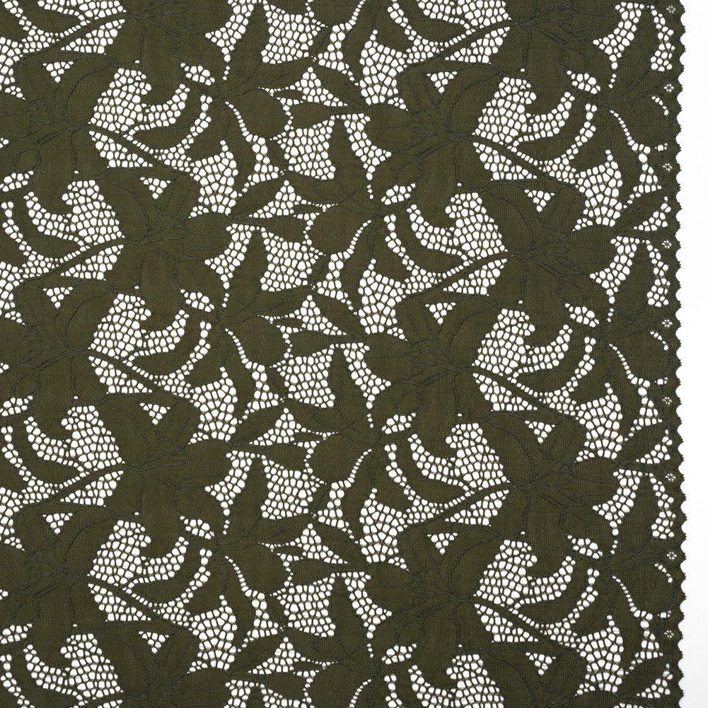 Recycled Stretch Raschel Lace with Finished Edges - Algae Green Dancing Lilies - Joann Fabrics