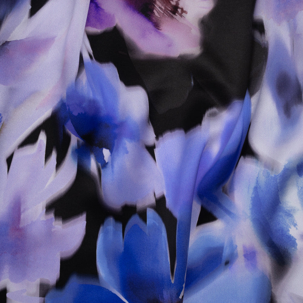 Silk Charmeuse Print 16MM, Made in Italy - Ultramarine Blue and Lilac Soft Watercolor Florals - Joann Fabrics