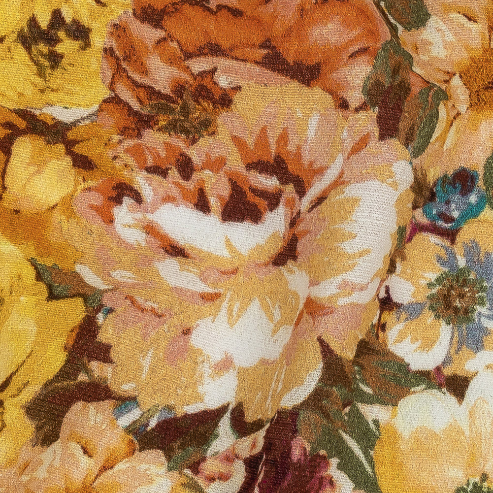 Gauzy Viscose Crepe Print - Orange and Yellow Floral - Mood Exclusive Autumn Blossoms - Joann Fabrics