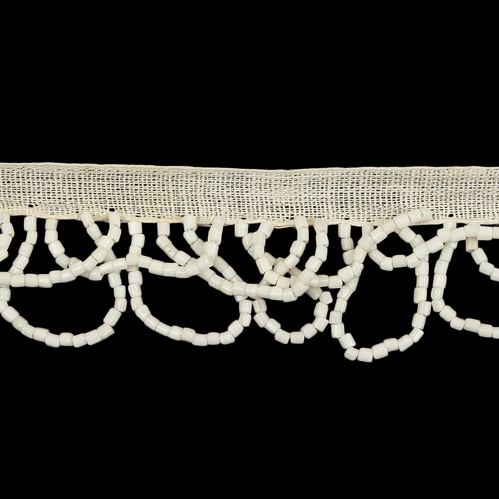 Vintage Chalk White Small Looped Bugle Beaded Fringe - 1
