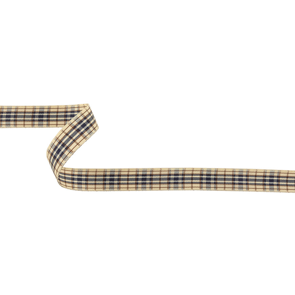 Astral Aura, Brown and Vanilla Ice Plaid Woven Ribbon - 0.625