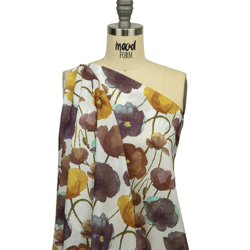 Brown, Olive and Ochre Painterly Blooms Cotton Lawn - Joann Fabrics