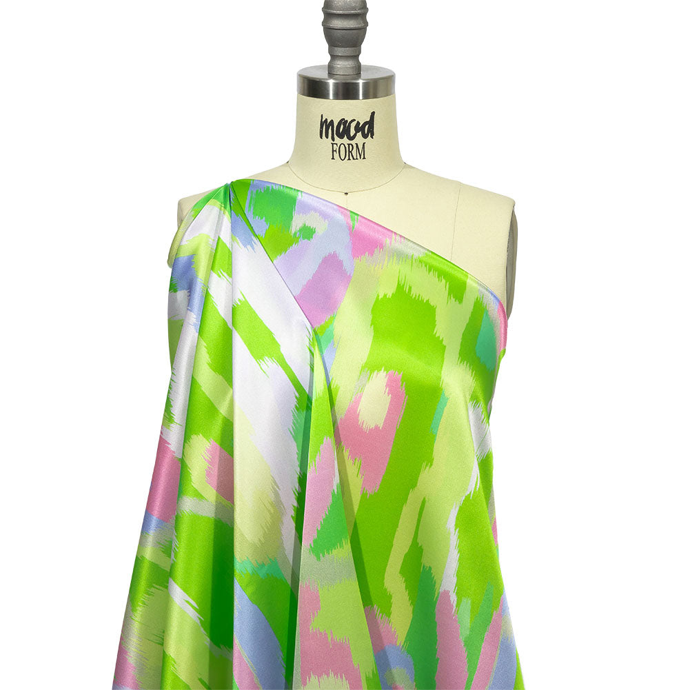 Italian Lime, Pink and Lilac Ikat Paradise Silk Charmeuse - Joann Fabrics