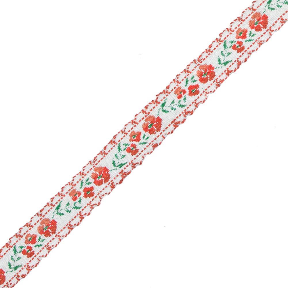 Orange Floral German Jacquard Ribbon - 0.5