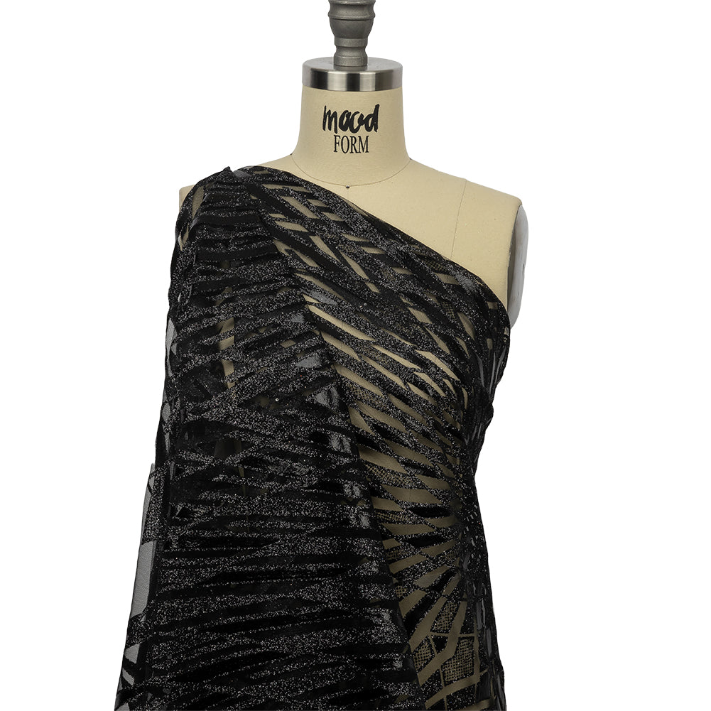 Geometric Feathers Glitter Tulle - Black - Joann Fabrics